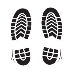 Distinct black shoe print illustration for a single person's walking journey or track