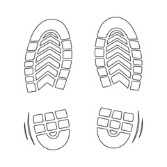 Outline illustration of two distinct shoe sole prints and two heel prints on a white background