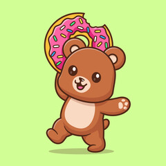 Obraz premium Cute Bear Eating Doughnut Cartoon