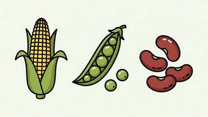 Illustration of Corn Peas and Beans.