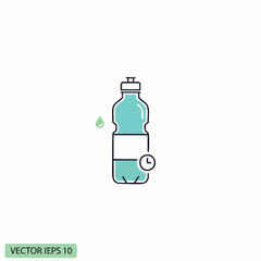 Icon of a water bottle, droplet, and clock on white background