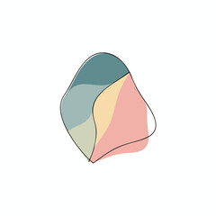 Abstract, organic shape with color-blocked segments, outlined in black on white