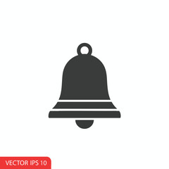 Dark grey bell icon, with loop and a decorative base on a white background