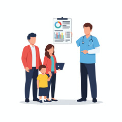 Doctor showing medical chart to a family of four