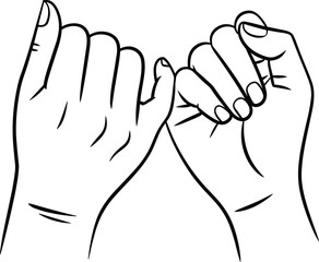 Simple Black and White Line Art Illustration of Two Hands Engaging in a Pinky Swear Gesture Symbolizing Trust, Friendship, and Eternal Promises.