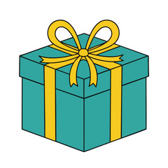Vector illustration of a teal gift box with a yellow bow and ribbon