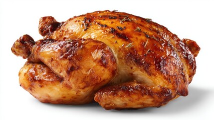 Whole roasted chicken prepared with herbs, isolated