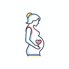 A pregnant woman in profile, with hand on belly and a heart-shaped outline