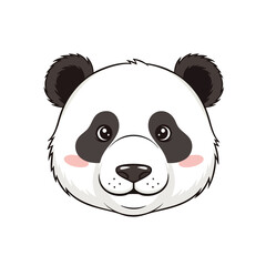 A friendly panda's face with black ears, eyes, and patches, and pink cheeks