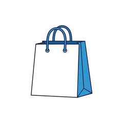 Blue and white shopping bag icon with handles, minimalist design