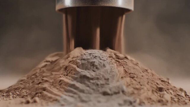 Fine Powder Cascades from Dispenser Creating Mountain Texture