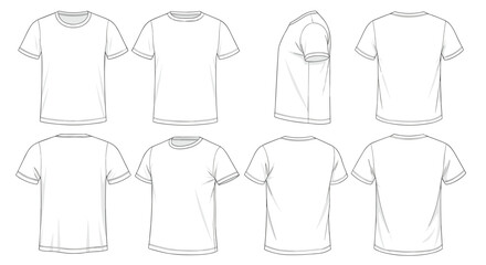 Extensive set of white t shirt mockup templates shown from front back and side perspectives for fashion branding and product display.