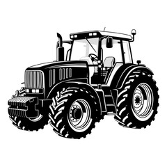 Fototapeta premium Black and White Vector Illustration of Modern Agricultural Tractor