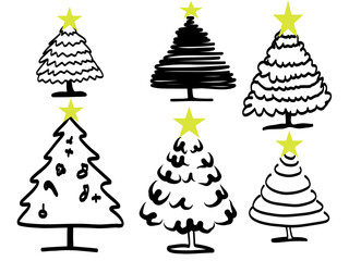 christmas tree set in black and white vector format very easy to edit