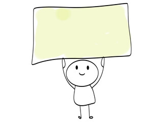 Cartoon stickman drawing conceptual illustration of man holding a blank sign.