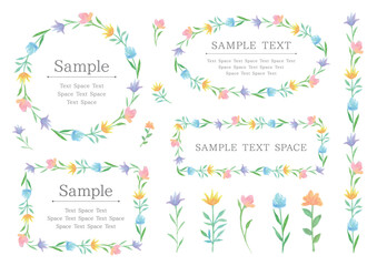 水彩の優しい4色の花のフレームとあしらいのセット