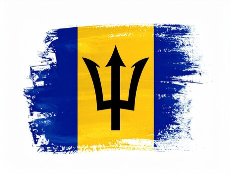 Barbados Flag with Black Trident in Expressive Brushstroke Style - Powered by Adobe