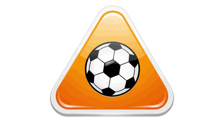 Glossy soccer ball icon on a vibrant orange triangular background with white border