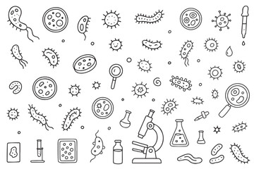 Microorganisms Vector Illustration with Scientific Tools