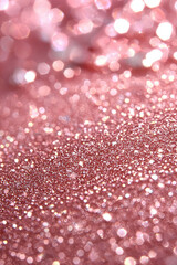 Abstract pink glitter texture background with sparkling bokeh lights. Luxury rose gold shimmery surface for festive decoration, wedding invitation, or cosmetic product display