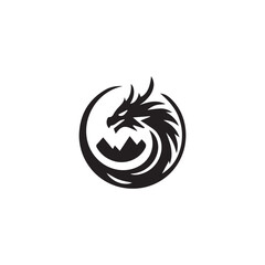Obraz premium Black dragon head in a circular emblem symbol with mountains