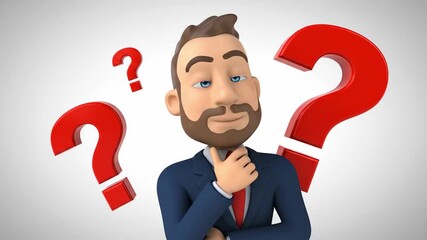 Business Animation Man Pondering With Question Marks - A Thoughtful Character Design