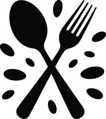 A graphic vector of crossed spoon and fork, symbolizing dining, culinary arts, mealtime, and restaurant services, ideal for food-related design projects