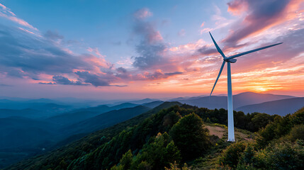 Cinematic Photo Of Wind Turbine Silhouette Against Brilliant Sunrise