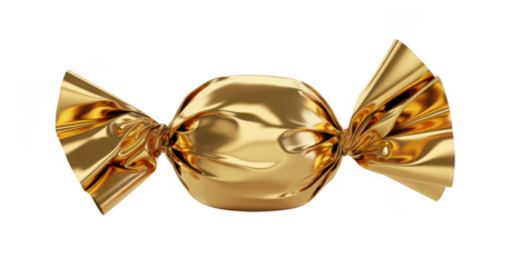 Gold shiny candy wrapper foil isolated on a transparent background