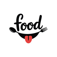 vector of the word food with a smiling mouth and tongue, representing joy and deliciousness of eating