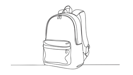 A minimalist single line drawing of a backpack stands out against a clean white backdrop, perfect for educational or travel themes.