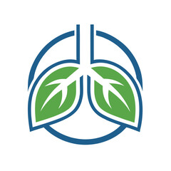 Green leaf symbol with blue outline in circular circle