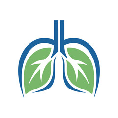 Stylized green lungs with blue outlines on white background medical
