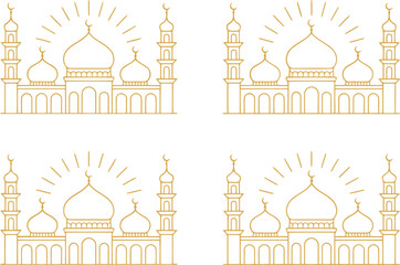 vector of golden Islamic mosques with radiating lines symbolizing light or sunbursts, perfect for cultural or religious designs
