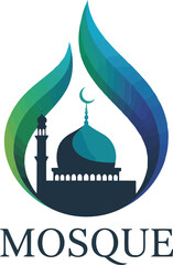 Vector of Mosque Silhouette Inside Abstract Droplet Shape symbolizing Islamic Faith and Spirituality