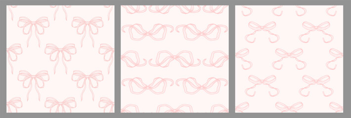 Whimsical seamless bow and lattice pattern in pink for a print or ribbon background.