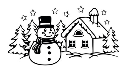 Adorable Snowman Wearing Scarf And Hat Standing Happily