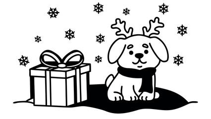 Adorable Puppy Wearing Reindeer Antlers And Scarf