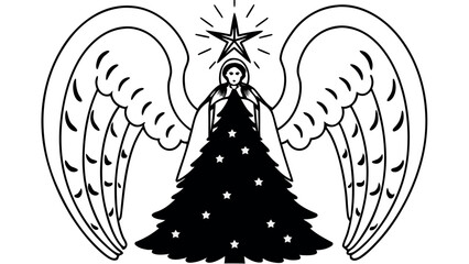 Angel Holding Glowing Star Above Christmas Tree