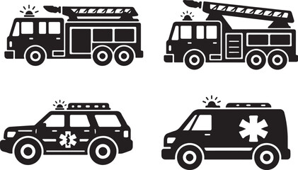 Fire Department Vehicle Silhouette Icon Set