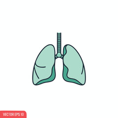 An anatomical illustration of lungs, trachea, colored teal, outlined in dark teal