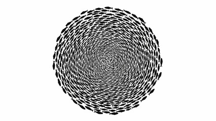 A swirling vortex of small fish swimming in unison.