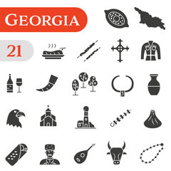 A set of stylish Doodle icons dedicated to Georgia's culture, architecture, and cuisine.