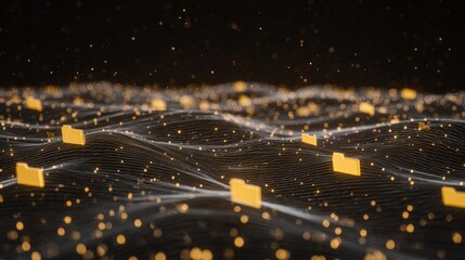 Abstract network grid with files and folders, futuristic software interface, digital document management system, store, search and organize documents, corporate business, paperless office	
