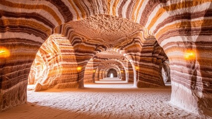 Stunning multicolored salt cave with arched pathways and natural rock formations