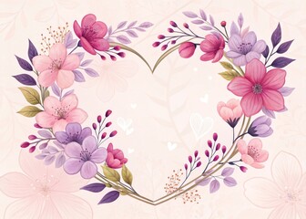 Obraz premium Romantic Floral Heart Design with Pink and Purple Flowers on Soft Background