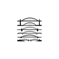 Multiple arched bridges stacked in silhouette.