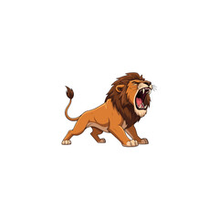 Aggressive cartoon lion roaring in action.