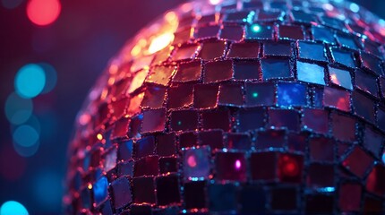 Vibrant disco ball reflecting colorful lights in nightclub