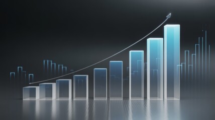 Rising bar graph featuring translucent glass-like blue columns.